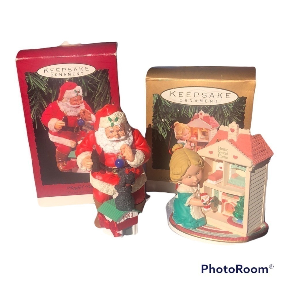 Set Of Hallmark Vintage Keep Sake Ornaments 1. DollhouseDreams 2. Playful Pals.